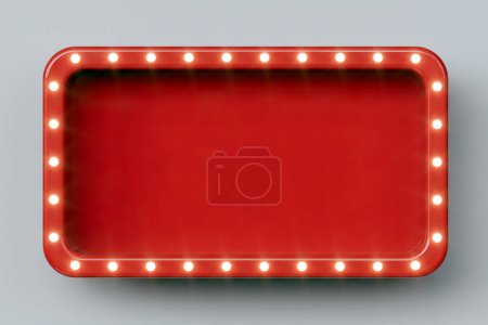 Rote Retro-Werbetafel mit leuchtenden Neonlichtern -- 3D-Rendering