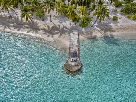 Photo for Aerial view from drone white beach and crystal clear sea, Maldives. - Royalty Free Image