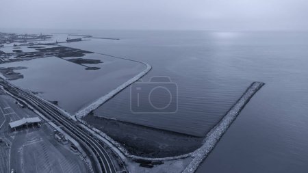 Photo for Different colors between sea and river, aerial view from drone. - Royalty Free Image
