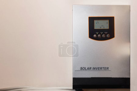 Solar Inverter Home Battery. Smart Solar panel Energy System for Domestic Power storage installed in Home Garage. EU Hybrid Inverter Controller House Equipment