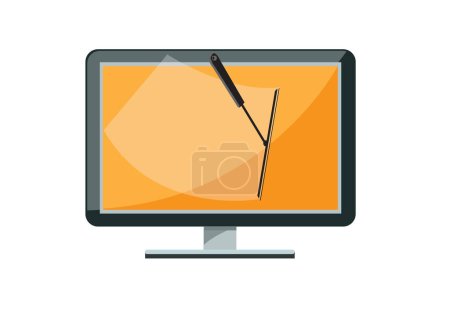 Illustration for Computer monitor with a car wiper concept. Editable Clip Art. - Royalty Free Image