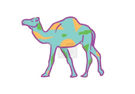 Téléchargez les illustrations : Image abstraite contemporaine d'un chameau à une bosse. Clip Art modifiable. - en licence libre de droit
