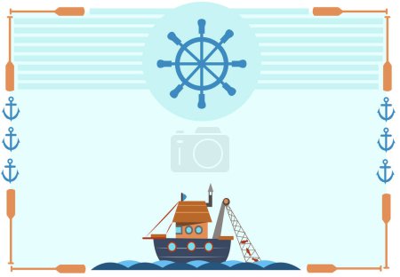 Ilustración de Tarjeta de felicitación náutica o diseño de invitación. Clip de arte editable. - Imagen libre de derechos