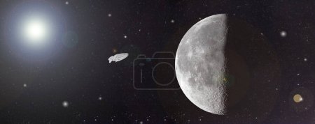 Téléchargez les photos : Panorama de la super lune avec un vaisseau extraterrestre en haute résolution 5k - en image libre de droit