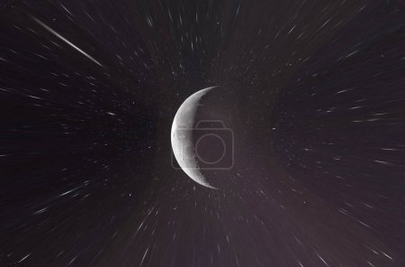 Téléchargez les photos : Déclin de la lune dans l'espace et avec des étoiles en arrière-plan en haute résolution - en image libre de droit