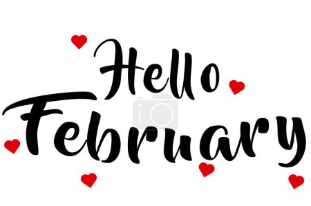 Téléchargez les photos : Hello february in cursive with hearts - en image libre de droit