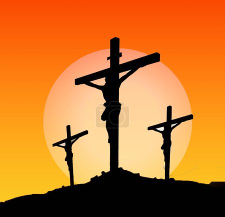 drei Kreuze der Heiligen Woche auf orangefarbenem Hintergrund