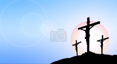 Téléchargez les photos : Croix de Pâques avec un soleil en arrière-plan sur un fond bleu avec une lueur en arrière-plan - en image libre de droit