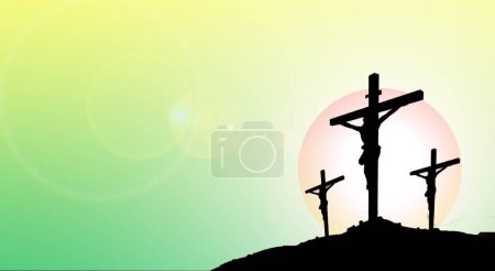 Téléchargez les photos : Croix de Pâques avec un soleil en arrière-plan en fond orange avec une lueur en arrière-plan - en image libre de droit