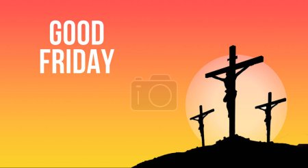 Téléchargez les photos : Croix de Pâques avec un soleil en arrière-plan sur un fond orange avec un texte qui dit Vendredi Saint - en image libre de droit