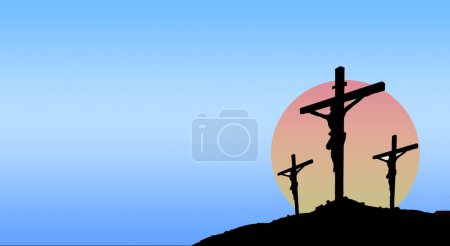 Easter cross with a sun in the background on a blue background