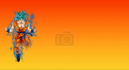Foto de Goku en modo Dios en fondo naranja. negocio o estilo de tarjeta de cumpleaños - Imagen libre de derechos