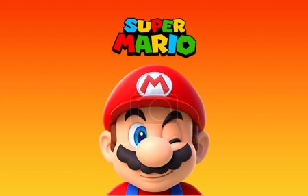 Téléchargez les photos : Super Mario bros piquer l'oeil sur fond orange - en image libre de droit