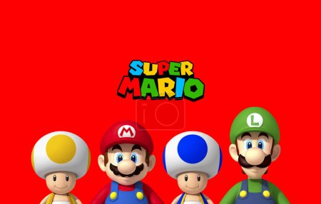 Foto de Mario y luigi con setas. con el logo original de super mario bros - Imagen libre de derechos