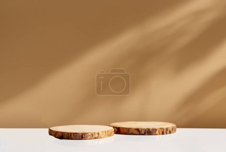 beautiful wooden podium bars with a shadow of a leaf with a white floor