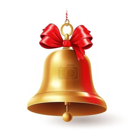 Photo for Illustration of a golden bell with a red ribbon - Royalty Free Image