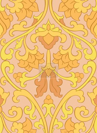 Téléchargez les illustrations : Modèle jaune avec des fleurs ornementales. Fond floral oriental traditionnel. Design pour papier peint, textile, tapis et toute surface. - en licence libre de droit