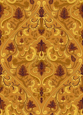 Seamless pattern with ornamental flowers. Yellow and brown floral damask ornament. Background for wallpaper, textile, carpet and any surface. 