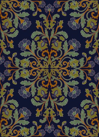 Téléchargez les illustrations : Modèle floral vintage bleu et vert. Ornement traditionnel pour tapis, textile et toute surface. Backgroun ornemental avec détails filigranés. - en licence libre de droit