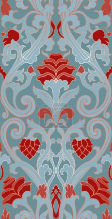 Téléchargez les illustrations : Modèle floral vintage. Gabarit bleu et rouge pour textile, tapis, tapisserie, papier peint, tapis. - en licence libre de droit
