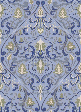 Seamless pattern with ornamental flowers. Blue floral damask ornament. Background for wallpaper, textile, carpet and any surface.