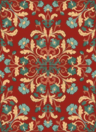 Illustration for Vintage color damask floral pattern. Traditional ornament for a carpet, textile and any surface. Ornamental background with filigree details. - Royalty Free Image