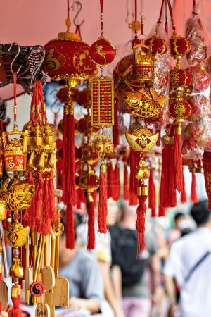Photo for Chinese lanterns on the market for sale, China town, Chinese new year decoration. Translation from Chinese: Happy New Year - Royalty Free Image