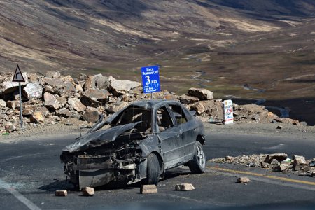Car accident on the Mountain road at Babusar pass in Pakistan