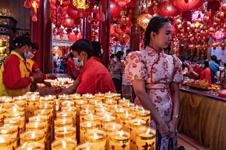 Photo for Traditional candles for Chinese new year celebration in Mangkon temple in Bangkok Thailand - Royalty Free Image