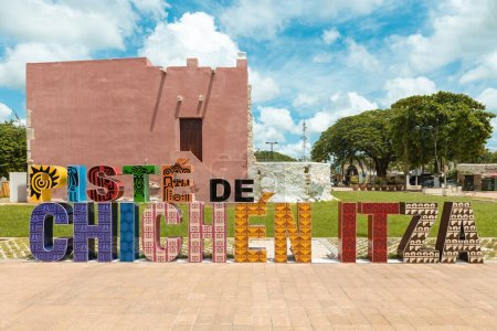 Photo for Piste de Chichenitza letters decoration of the city of Piste in Yucatan, Mexico - Royalty Free Image