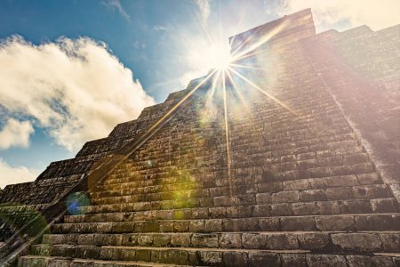 Photo for Pyramid Chichenitza ruins ancient pre-colombian city in Yucatan, Mexico - Royalty Free Image