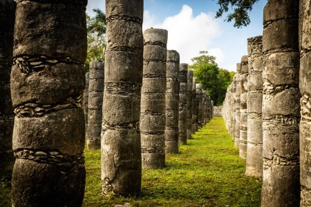 Photo for Pillars  Chichenitza ruins ancient pre-colombian city in Yucatan, Mexico - Royalty Free Image