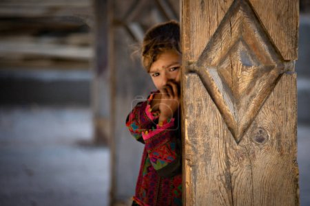 Photo for Pakistani Kalash girl portrait from Kalash village near their house Pakistan - Royalty Free Image