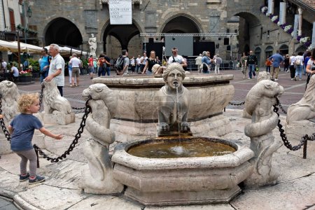 Photo for Fontana Contarini Bergamo Alta, Piazza Vecchia - Royalty Free Image