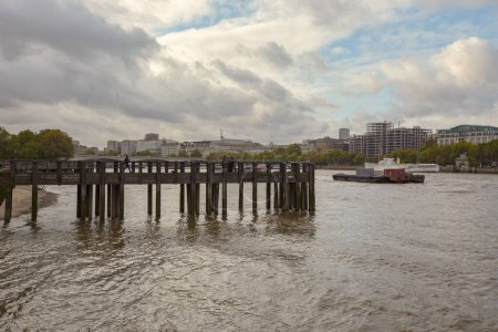 Photo for Wooden historical Gabriel's Wharf  Queen's Walk in London Great Britain - Royalty Free Image
