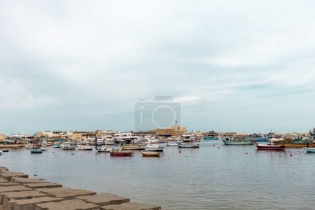 Photo for Boats on the water in Qaitbay harbour in Alexandria Egypt - Royalty Free Image