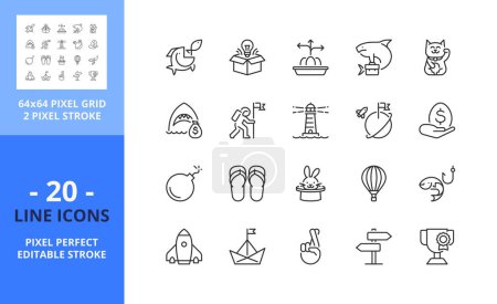Ilustración de Line icons about business and finances metaphors and idioms. Contains such icons as mission, vision, and success. Editable stroke. Vector - 64 pixel perfect grid - Imagen libre de derechos