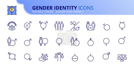 Illustration for Line icons about gender identity. Contains such icons as equality, male, female, transgender and genderqueer. Editable stroke Vector 256x256 pixel perfect - Royalty Free Image