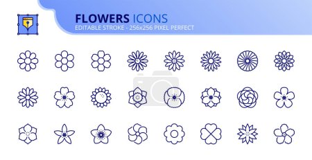Téléchargez les illustrations : Ligne icônes sur les fleurs. Course modifiable vecteur 256x256 pixel parfait - en licence libre de droit