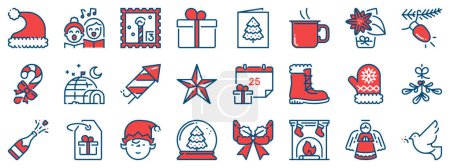 Téléchargez les illustrations : Icônes de ligne colorées sur Noël avec course modifiable. - en licence libre de droit