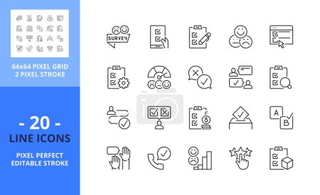 Illustration for Line icons survey. Editable stroke. Vector - 64 pixel perfect grid - Royalty Free Image