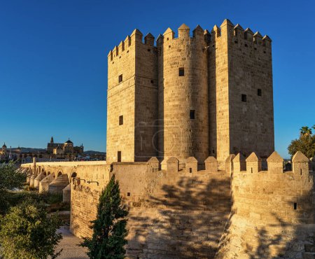 Photo for Cordoba, Spain - November 03, 2022: Calahorra Tower, Torre de la Calahorra in Cordoba, Spain. A fortified gate built during the late 12th century by the Almohads to protect the nearby Roman Bridge - Royalty Free Image