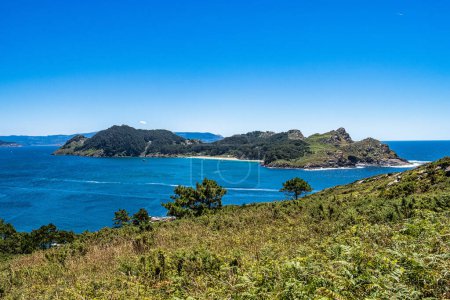 Photo for Cies Islands, Illas Cies are a Spanish archipelago located in the Vigo estuary, formed by three islands: Norte or Monteagudo, Del Medio or do Faro and Sur or San Martin. - Royalty Free Image