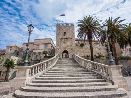 Photo for Kopnena Vrata, Main Town Gate in Korcula old town, Croatia. Korcula is a historic fortified town on the protected east coast of the island of Korcula. - Royalty Free Image