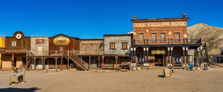 Photo for Tabernas, Spain - Nov 29, 2022: Mini Hollywood or Oasys is a Spanish Western-styled theme park, located near the town of Tabernas in the province of Almeria, Andalusia. - Royalty Free Image