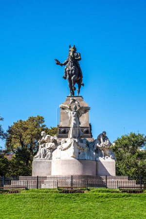Photo for Bartolome Mitre Statue at Plaza Mitre, Mitre Square in Buenos Aires, Argentina The Mitre Monument in the Recoleta neighborhood honors former Argentine president Bartolome Mitre - Royalty Free Image
