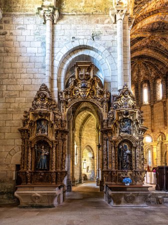 Photo for Oseira, Spain - Jul 02, 2023: Interior of the monastery of Oseira at Ourense, Galicia, Spain. Monasterio de Santa Maria la Real de Oseira. Trappist monastery. Arched buildings and fountain. - Royalty Free Image