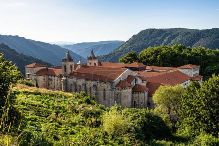Photo for Nogueira, Spain - Jul 04, 2023: The romanesque gothic monastery of Santo Estevo de Ribas de Sil, now a National Parador at Nogueira de Ramuin, Galicia in Spain - Royalty Free Image