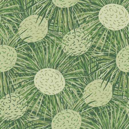 Illustration for Inula flower seamless vector pattern background. Perennial cottage garden flowers monochrome green backdrop. Giant Fleabane painterly geometric design. Maximalist cottagecore for summer, packaging. - Royalty Free Image