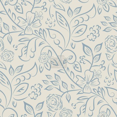 Illustration for Wildflower seamless vector pattern background. Vintage boho style meadow flowers backdrop. Hand drawn line art painterly botanical design. Garden flower cottagecore maximalist repeat for gifting. - Royalty Free Image